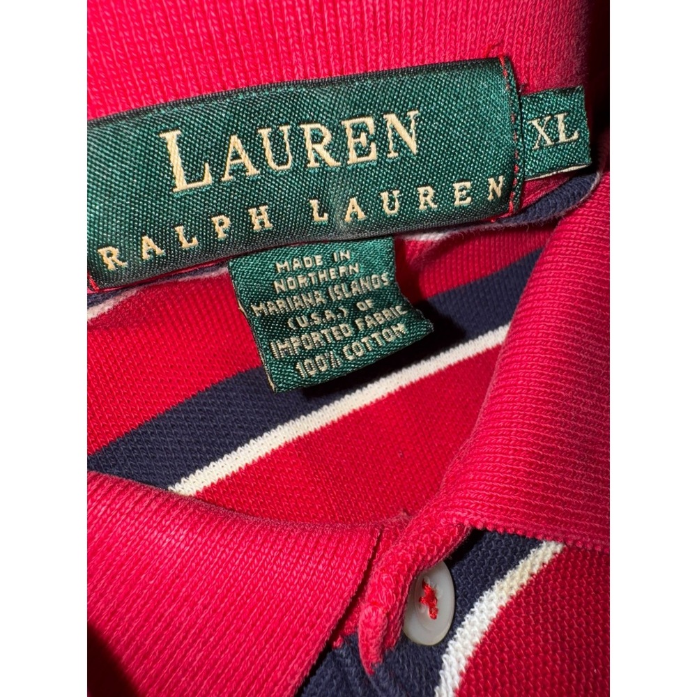 Lauren Ralph Lauren XL Striped Polo Shirt Red White Blue‎ Crest Logo - Picture 6 of 7